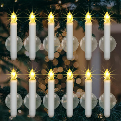 12PCS LED Window Candles - 2X Brighter Flameless Taper Candles with 6h Timer & Suction Cups, Battery Operated for Halloween/Christmas, Window Decor fo