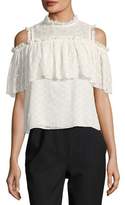 Thumbnail for your product : Rebecca Taylor Cold-Shoulder Ruffled Eyelet Silk Top