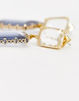 Thumbnail for your product : NY:LON grey rectangle stone drop down earrings