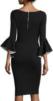 Thumbnail for your product : Milly Contrast Draped Bell-Sleeve Sheath Dress