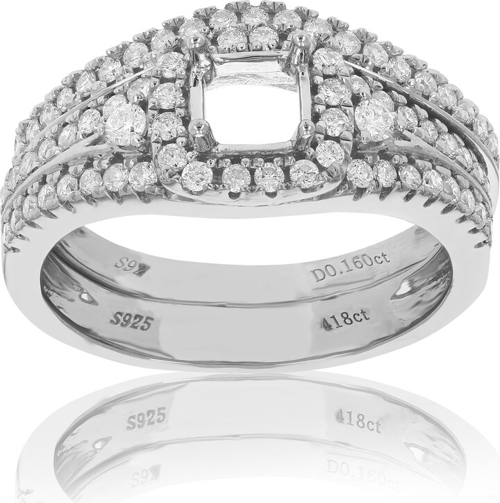 Vir Jewels 0.60 cttw Diamond Semi Mount Bridal Set With Center Princess Silver