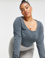 Thumbnail for your product : ASOS Curve DESIGN Curve exposed seam corset with long sleeve in washed grey