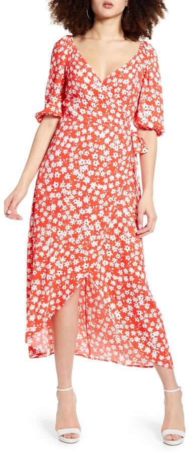 leith bell sleeve wrap midi dress