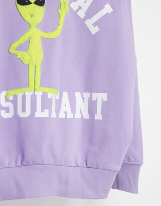 Weekday Alisa cotton blend hoodie with alien motif in lilac - PURPLE
