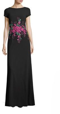 David Meister Floral Embroidered Gown