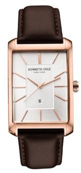 Kenneth Cole Mens Square Stainless Steel and Leather Watch
