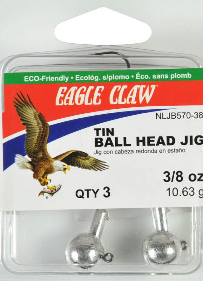 Eagle Claw Non-Lead Tin Ball Head Fishing Jig, Unpainted, 3/8 oz.