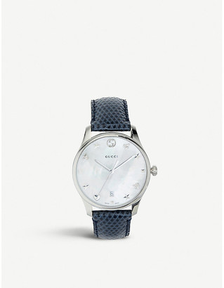 Gucci YA1264049 G-Timeless mother-of-pearl and lizard-leather strap quartz watch