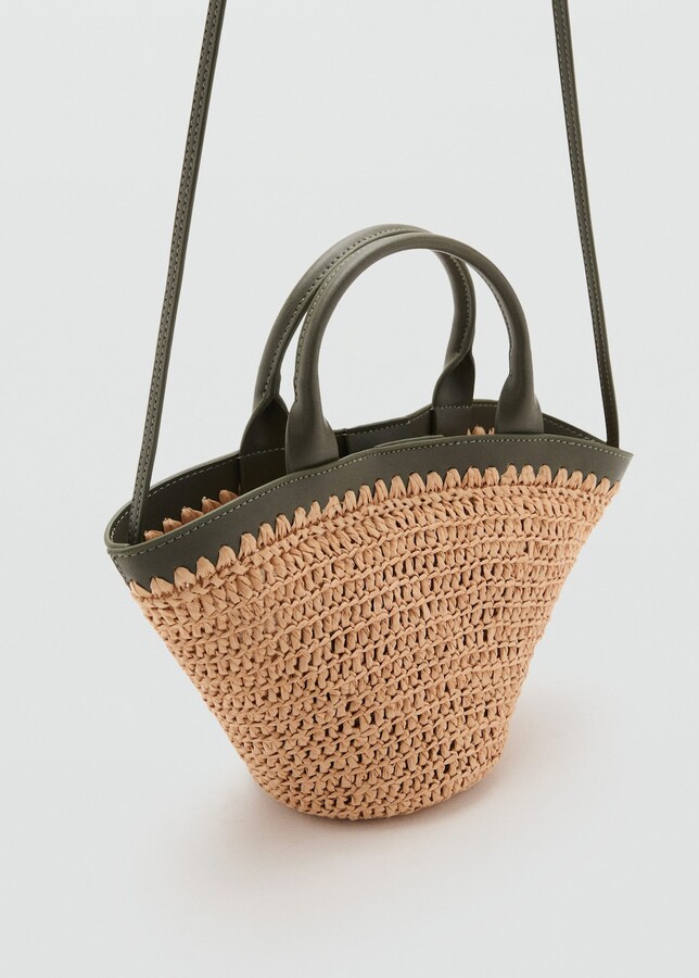 Small double-handle natural fiber bag khaki