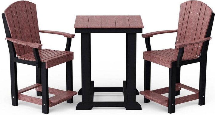 Wildridge Heritage 3-Piece Cherrywood and Black HDPE Plastic Outdoor Patio Counter Set