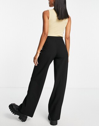 Bershka wide leg slouchy dad tailored trousers in black - ShopStyle