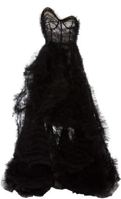 Oscar de la Renta Strapless Asymmetric Tulle Gown