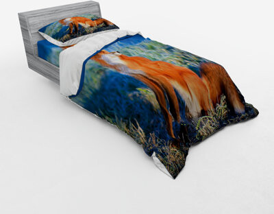 Ambesonne Blue/Orange Microfiber Rustic Duvet Cover Set