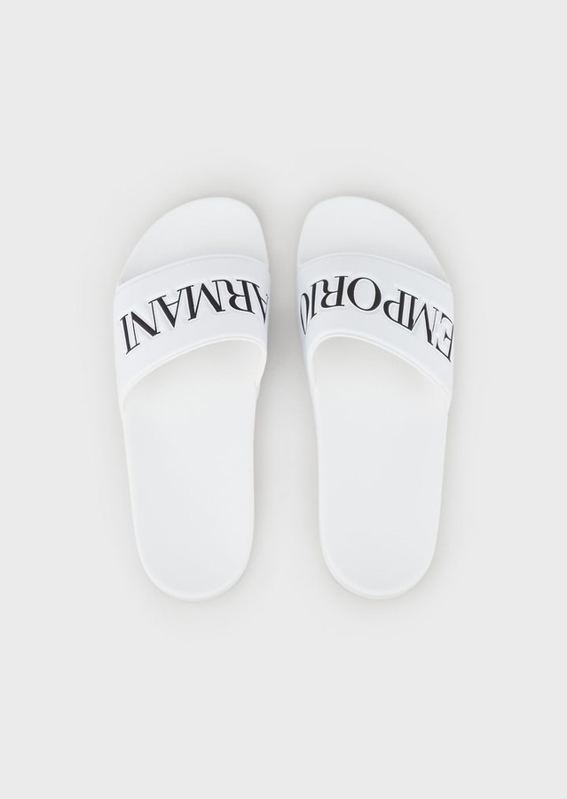 Emporio Armani Sliders With Pvc Logo Strap - ShopStyle Sandals