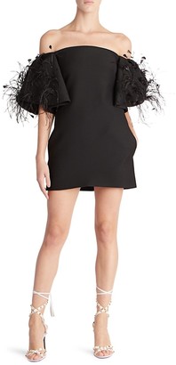 Valentino Off-The-Shoulder Ostrich Feather Wool & Silk Cocktail Dress
