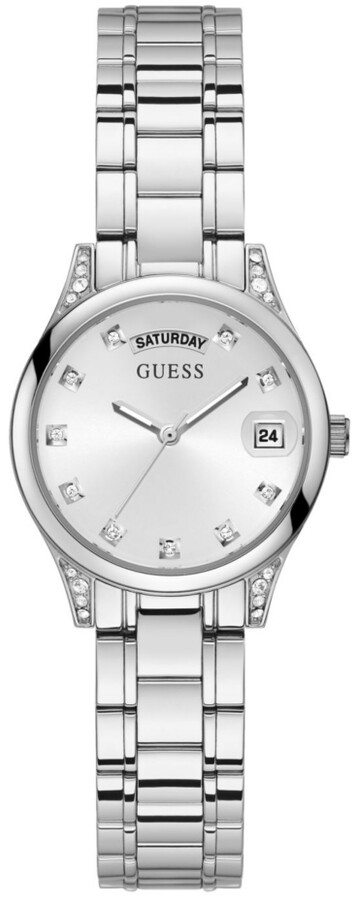 GUESS Women's Silver-Tone Glitz Stainless Steel Bracelet Day-Date Watch,  31mm - ShopStyle