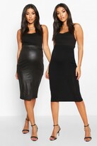 Thumbnail for your product : boohoo Maternity 2 Pack PU + Jersey Midi Skirt
