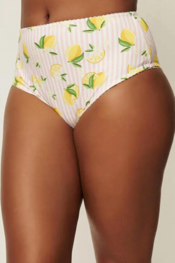 Unique Vintage Stripe & Lemons Daphne Swim Bottom In Yellow