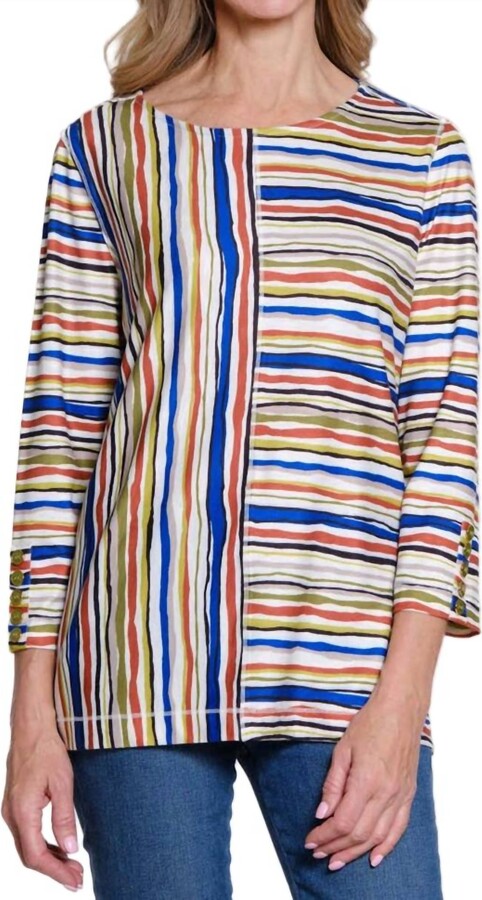 Multiples 3/4 Sleeve Multi Panel Top