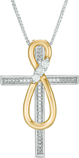 Jewels By Lux 14K Yellow Gold 1/3 Carat Diamond Cross Pendant 新