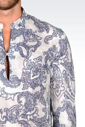 Emporio Armani Shirt In Paisley Print Linen