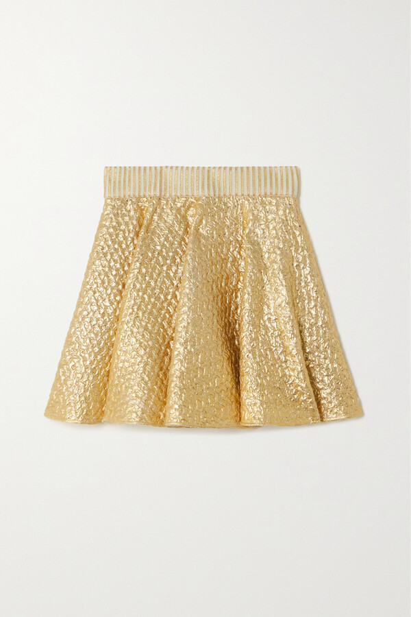 Valentino Pleated Metallic Coated Wool-blend Mini Skirt Gold