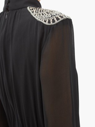 Saloni Jacqui Crystal-embellished Silk-georgette Dress - Black