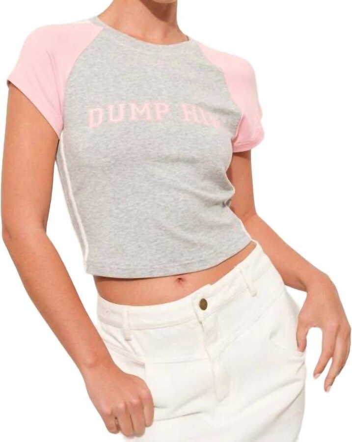 Pretty Garbage Dump Him Baby Tee In Heather Grey/pink