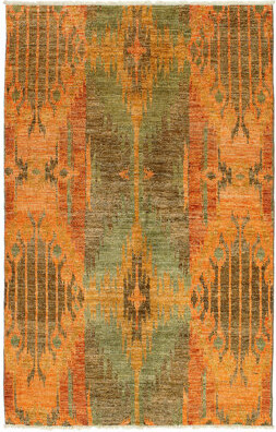 Isabelline One-of-a-Kind Céline Hand-Knotted 2010s Shalimar Orange/Green 4'6\