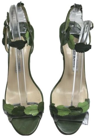 Manolo blahnik heel sandals green leaf wreath women's 7.5