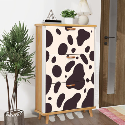 East Urban Home Shoe Storage Cabinet with 3 Flip Drawers for Hand Drawn Cow Print Shoe Rack Storage Organizer