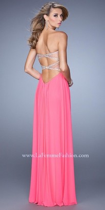 La Femme Shimmering Cut Out Jersey Prom Gown