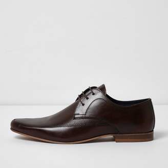 River Island Mens Dark Brown perforated leather derby shoes