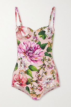 Dolce & Gabbana Cutout Floral-print Underwired Swimsuit - Pink