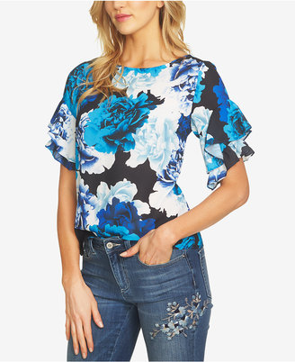 CeCe Ruffle-Sleeve Stately Bouquet Blouse