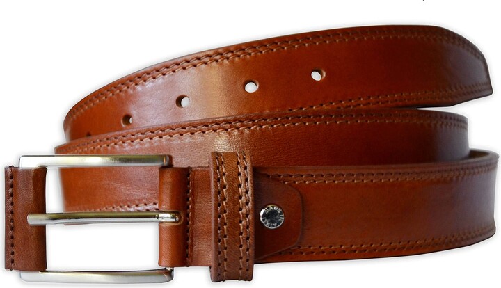 PASQUALE CUTARELLI Mens Plain Italian Bullhide Leather Belt with Double ...