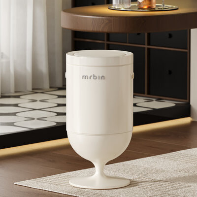 mrbin Metal Bathroom Motion Sensor Trash Can with Lid Wine Glass Shaped Automatic Waste Basket Touchless Smart Round Tall Garbage with High Leg for Office