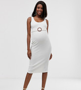 Thumbnail for your product : ASOS DESIGN Maternity textured wooden ring belted midi dress