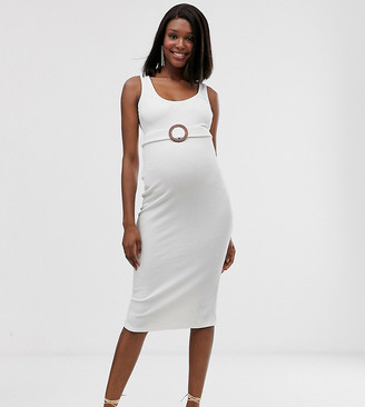ASOS DESIGN Maternity textured wooden ring belted midi dress