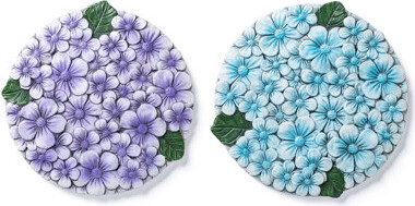 August Grove Cement Stepping Stones With Hydrangea Texture - 10 Inch Blue & Purple Garden Path