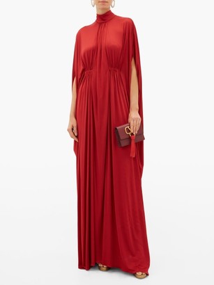 Valentino Cape Draped Satin Gown - Red