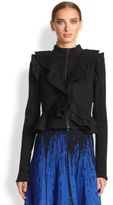 Thumbnail for your product : Oscar de la Renta Ruffle-Front Flannel & Knit Jacket