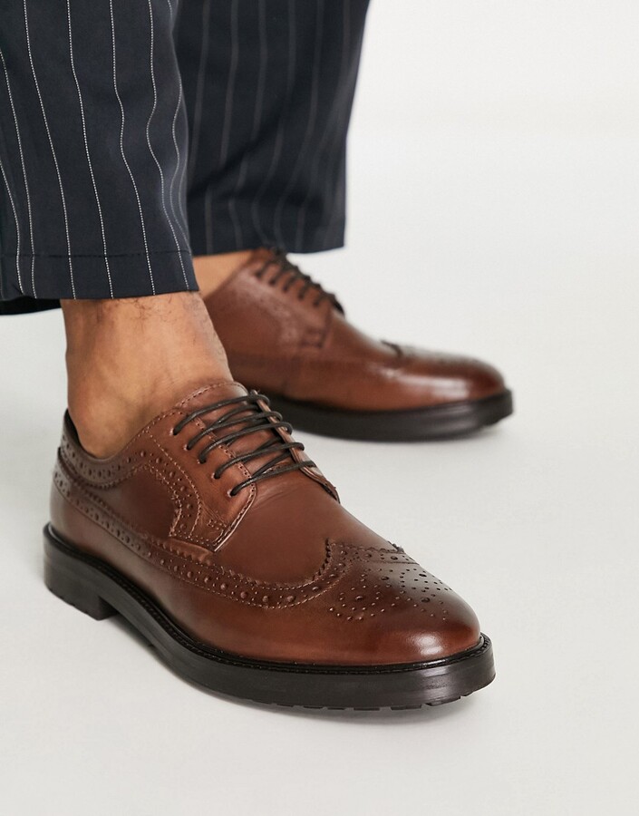 ASOS DESIGN brogue shoes with chunky sole in brown leather - ShopStyle