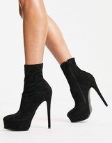 Thumbnail for your product : ASOS DESIGN Eclectic high-heeled platform boots in black micro