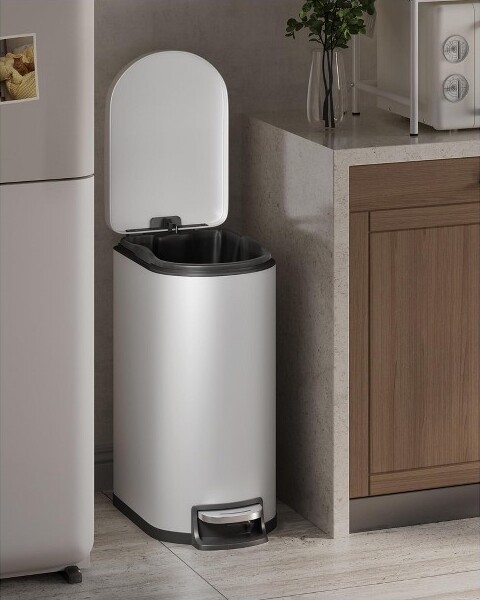 COZONY13Gallon/50LStainlessSteelKitchenTrashCanwithLid,SlimStep-OnGarbageCanwithInnerBucket&SoftClose