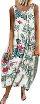 Thumbnail for your product : Whycat Plus Size Floral Summer Maxi Dresses Women Dress Sleeveless Flowy Aline Long Dress Holiday Beach Boho Bohemian (Yellow02 XXL)