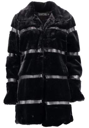 boohoo Stripe Faux Fur Coat