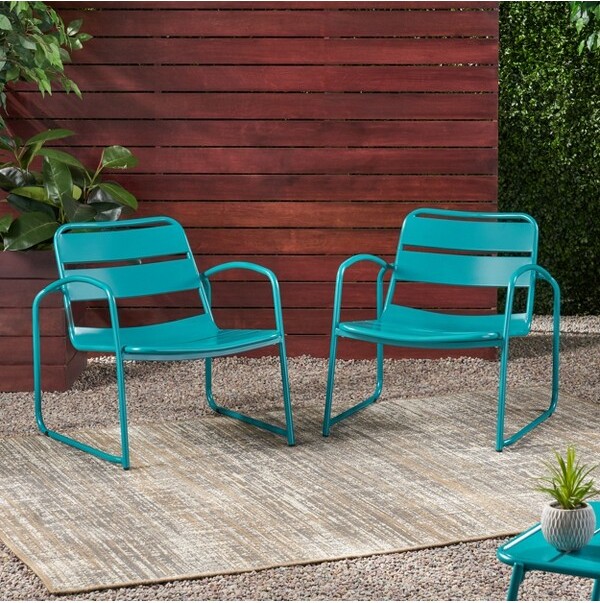 Christopher Knight Home ChristopherKnightHomeCowanOutdoorIronOpenBackAccentChairs(Setof2)MatteTeal
