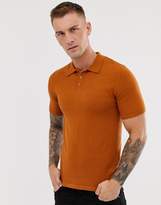 Thumbnail for your product : ASOS Design DESIGN knitted polo shirt in tan