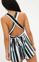 Thumbnail for your product : PrettyLittleThing Blue Stripe Tie Back Playsuit